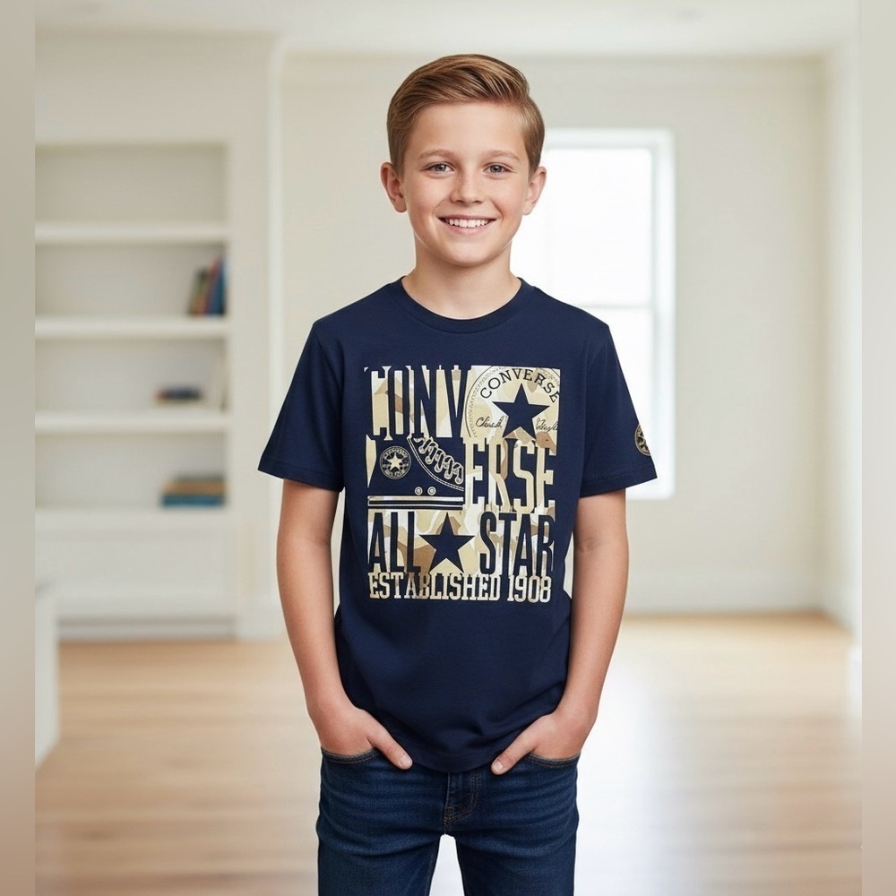 NWOT, Converse Navy Tee with camo Graphics
